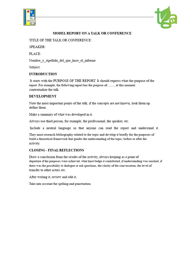 Report Template On A Talk or Conference | PDF