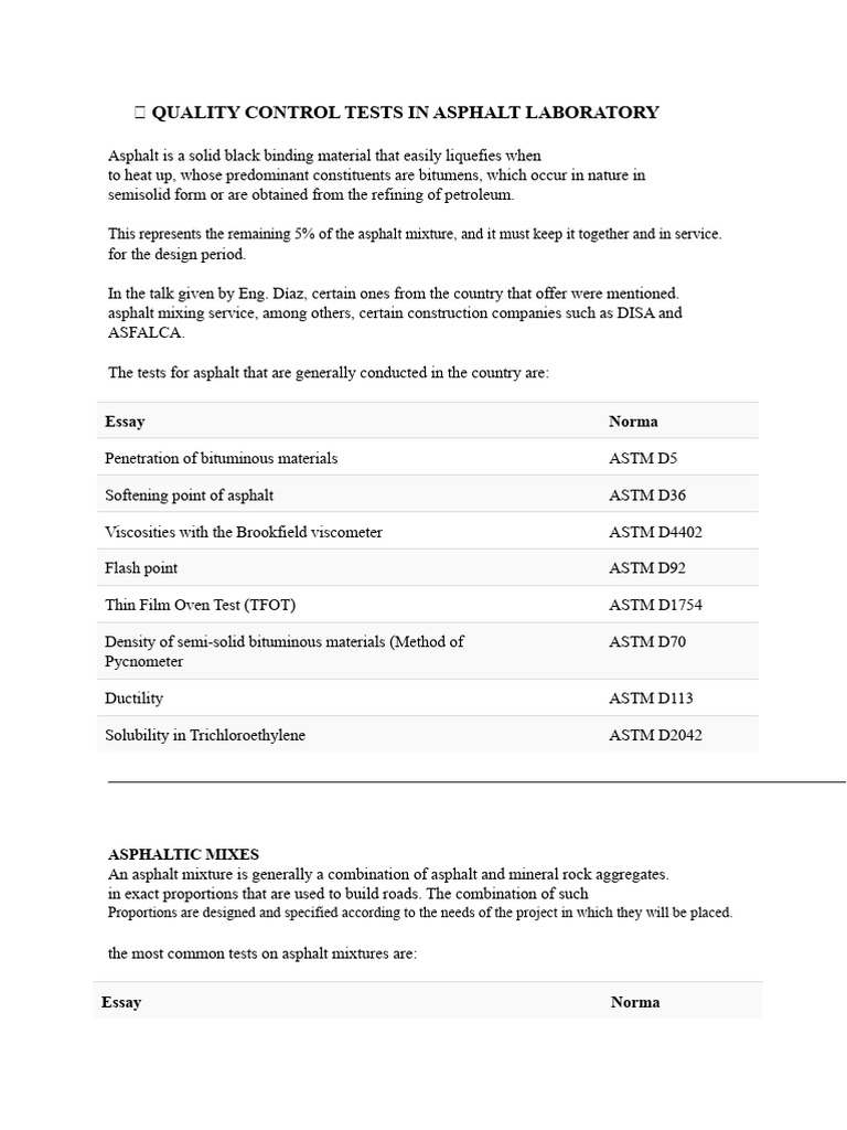 Asphalt Quality Control Testing Methods | PDF | Road Surface | Materials