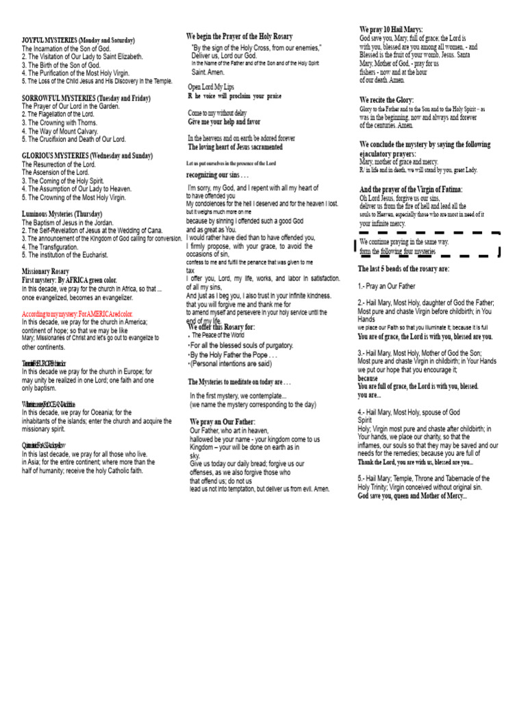Rosary Prayer Guide and Mysteries | PDF | Rosary | Mary, Mother Of Jesus