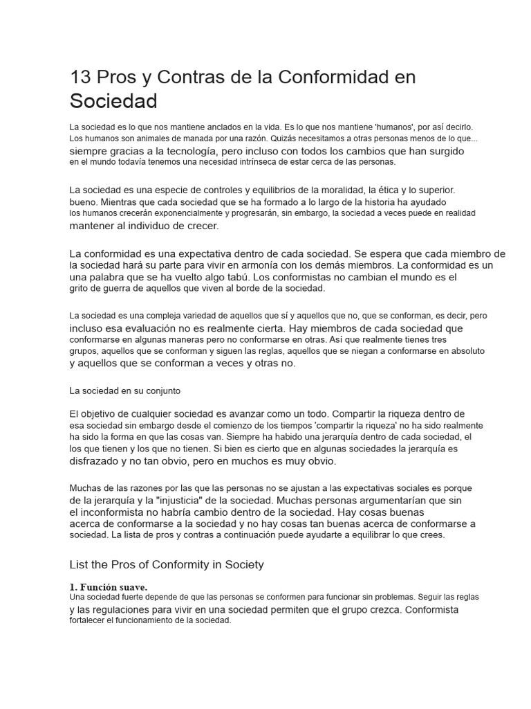 Pros y Contras de la Conformidad Social | PDF | Conformidad | Sociedad