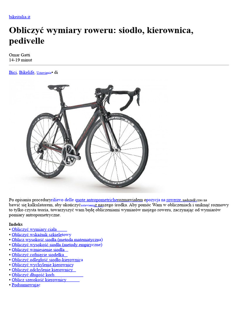 Obliczyć Wymiary Roweru, Siodełka, Kierownicy | PDF