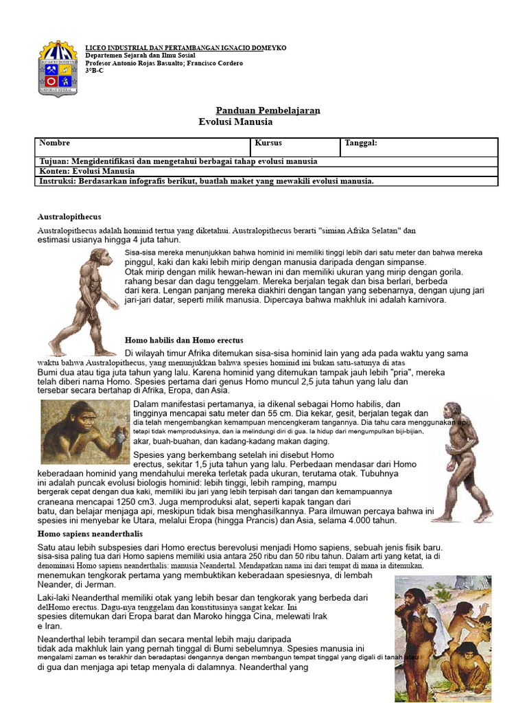 Tahapan Evolusi Manusia: Dari Australopithecus ke Homo Sapiens | PDF
