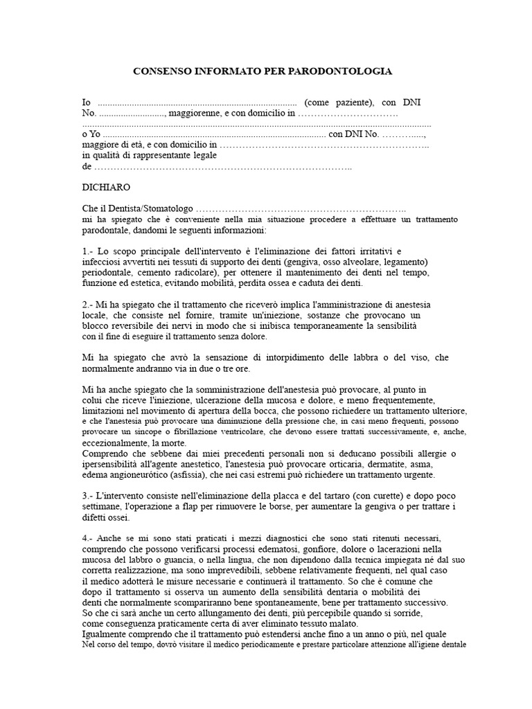 Consenso Informato Per Parodontologia | PDF