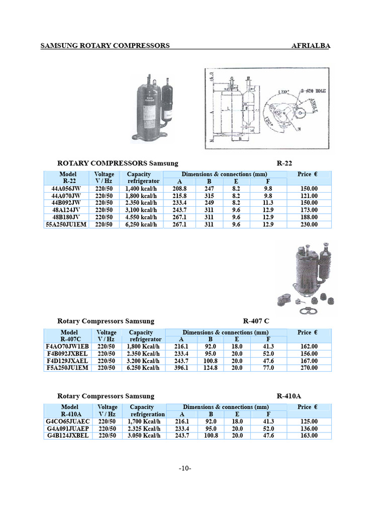 Samsung Rotary Compressors Overview | PDF