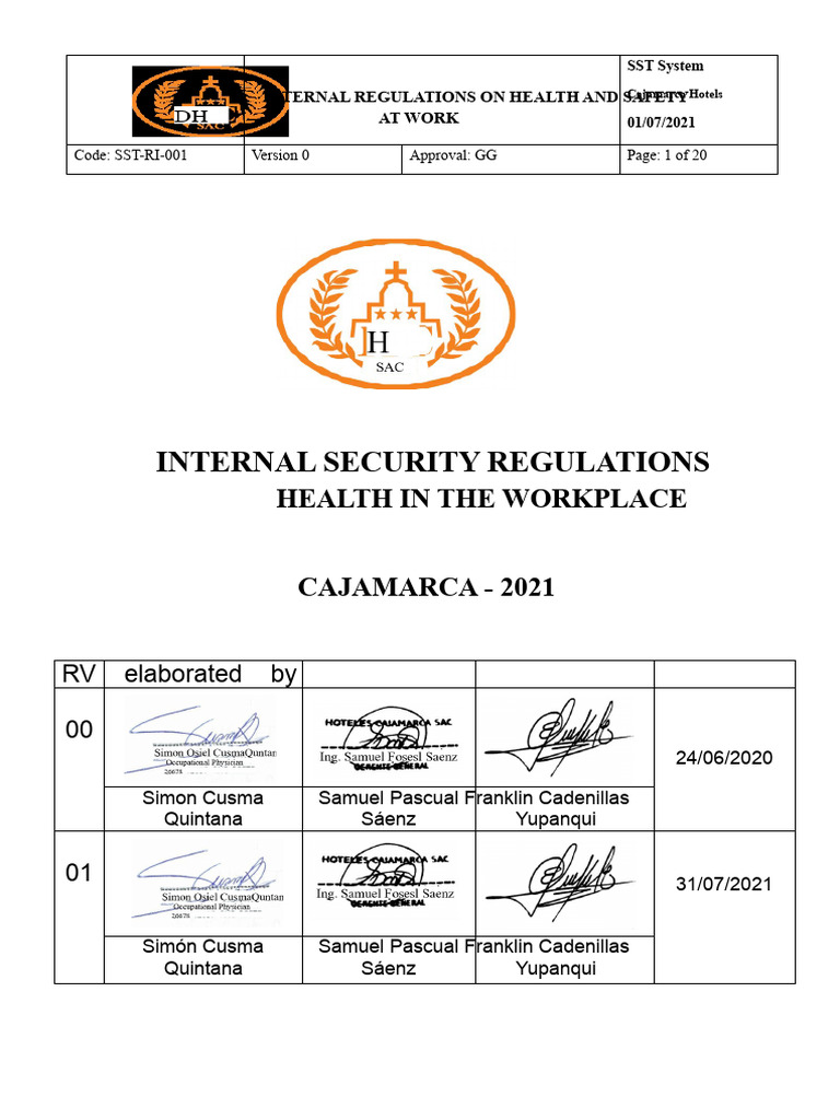 Internal Regulations On Security and Health at Work | PDF ...