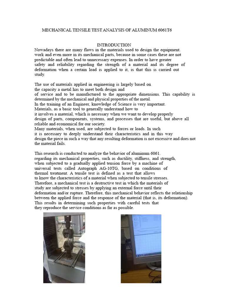 Mechanical Tension Test of Aluminum 6061t6 | PDF | Heat Treating ...