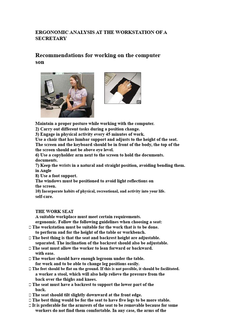 Ergonomic Analysis in The Workplace of A Secretary | PDF | Chair