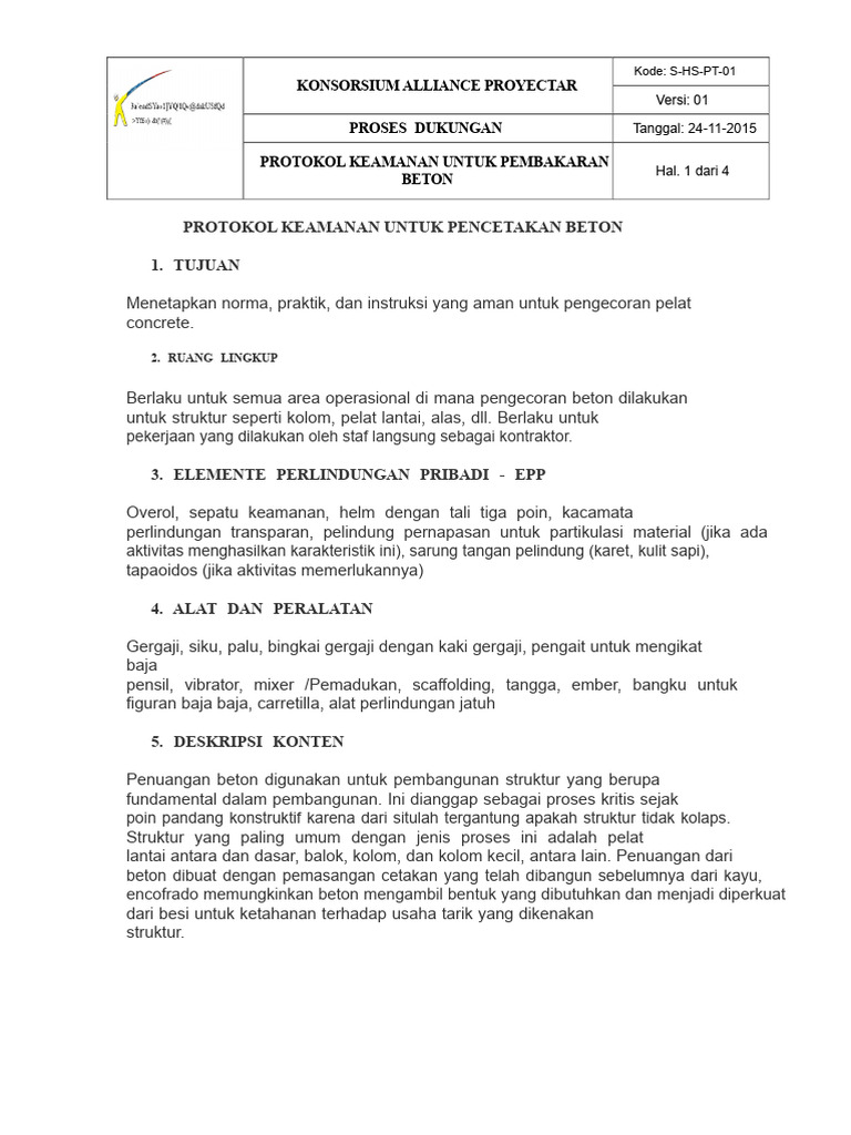 Protokol Keamanan untuk Penuangan Beton | PDF