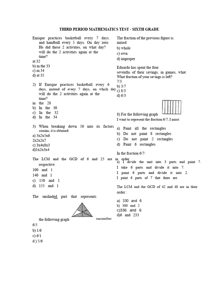 Third Period Math Test Sixth Grade | PDF | Arithmetic | Mathematics