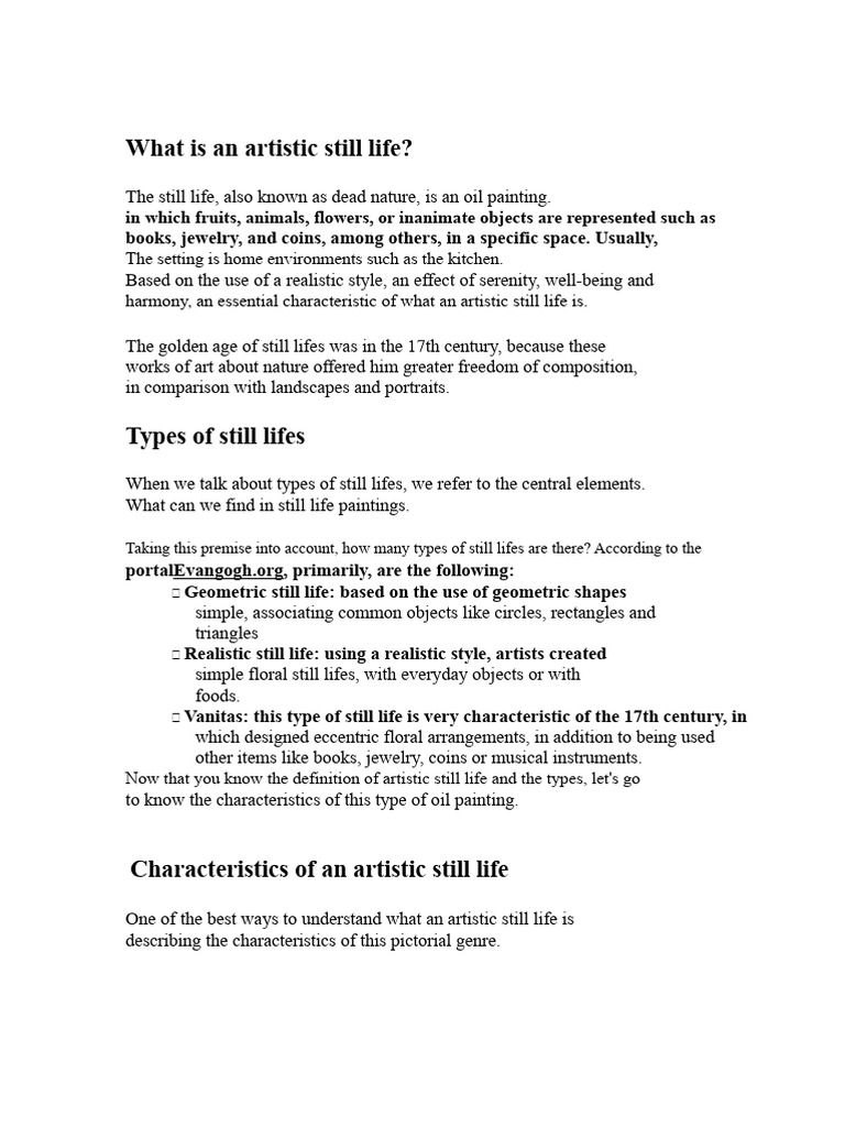 artistic still life.docx | PDF | Still Life | Visual Arts