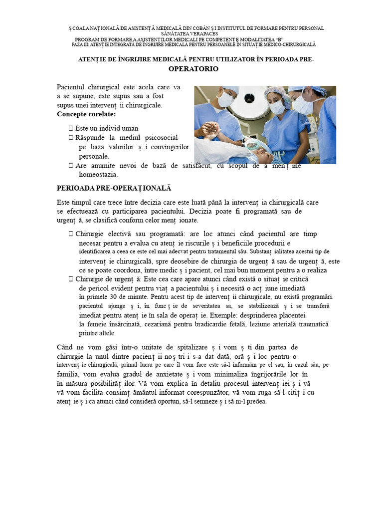 Asistența Medicală În Perioada Preoperatorie | PDF