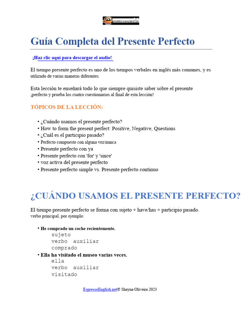 Guía del Presente Perfecto en Inglés | PDF | Verbo | Lingüística