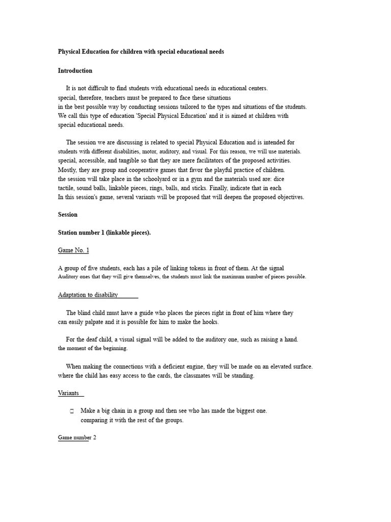 Physical Education For Children With Special Educational Needs | PDF ...
