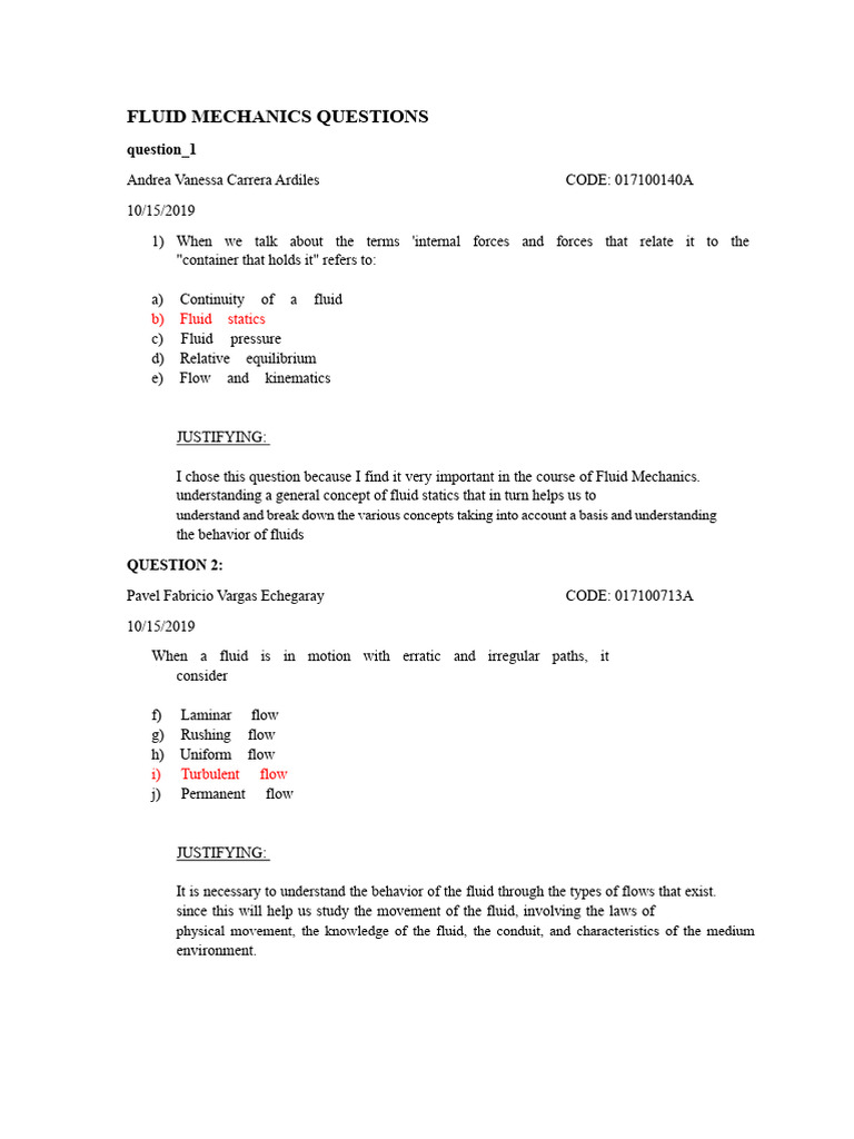 Fluid Mechanics Exam Questions and Concepts | PDF | Fluid Dynamics ...