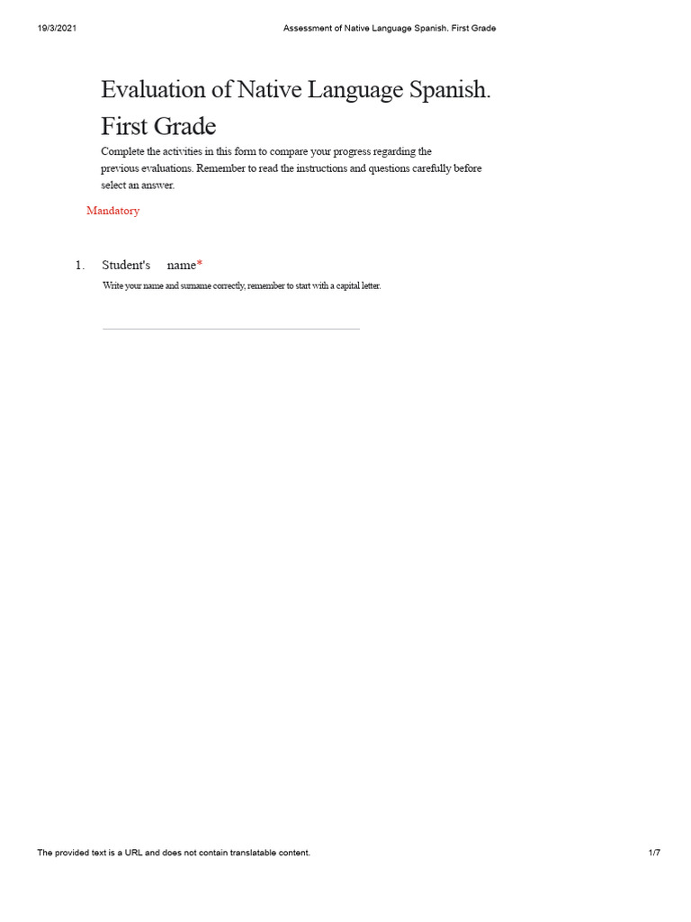 First Grade Spanish Language Assessment | PDF | Learning | Human ...