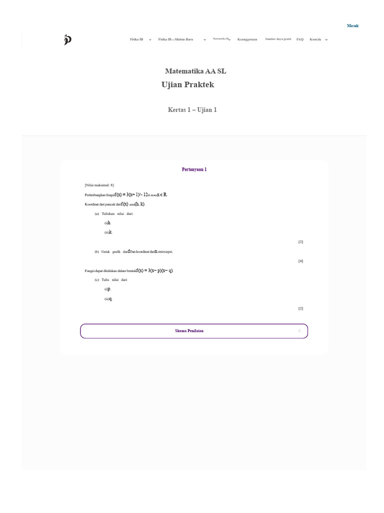 Paperplainz Com Ib Math Aa SL Practice Exams Paper 1 Practice Exam 1 | PDF