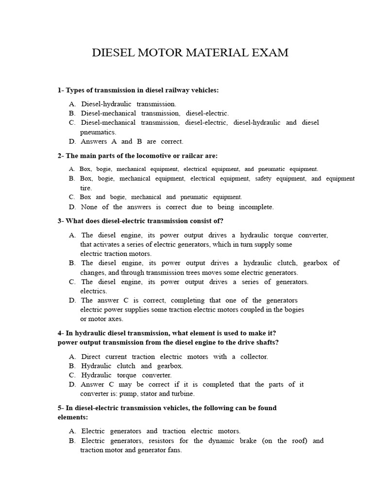 Diesel Motor Material Exam Guide | PDF | Fuel Injection | Diesel Engine
