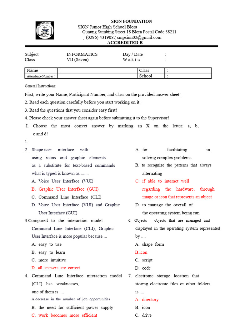 Informatics Quiz for Junior High Students | PDF | Computer File ...