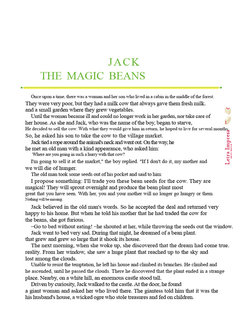 Jack and the Magic Beans Story | PDF | Jack And The Beanstalk