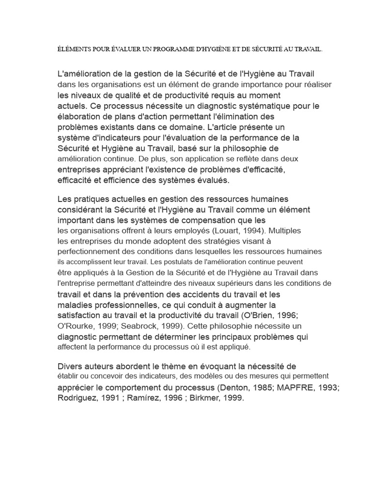 Évaluation de la Sécurité au Travail | PDF | Santé et sécurité au ...