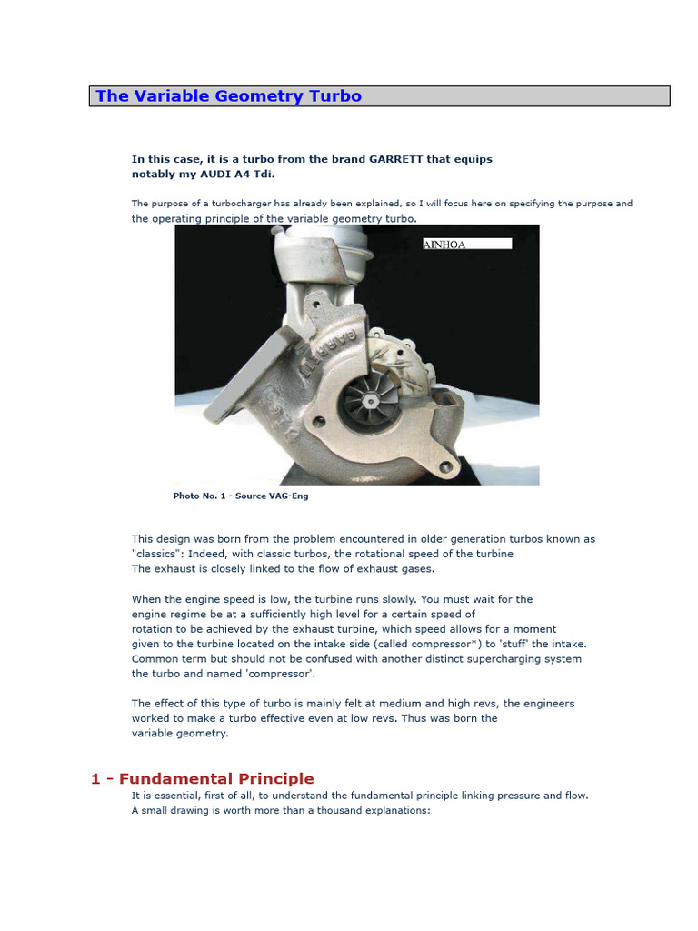 Variable Geometry Turbo Explained | PDF | Turbocharger | Engines