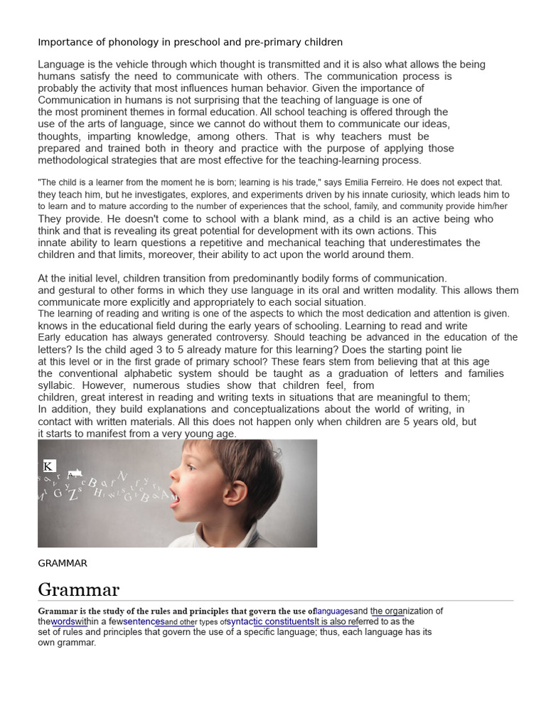 Phonology's Role in Early Childhood Language | PDF | Learning | Word