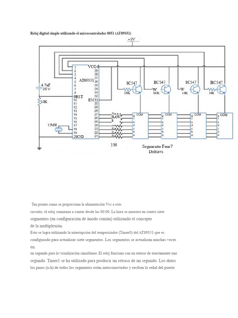 Reloj digital con AT89S51 y multiplexión | PDF
