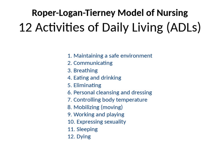 Roper-Logan-Tierney ADLs Overview | PDF