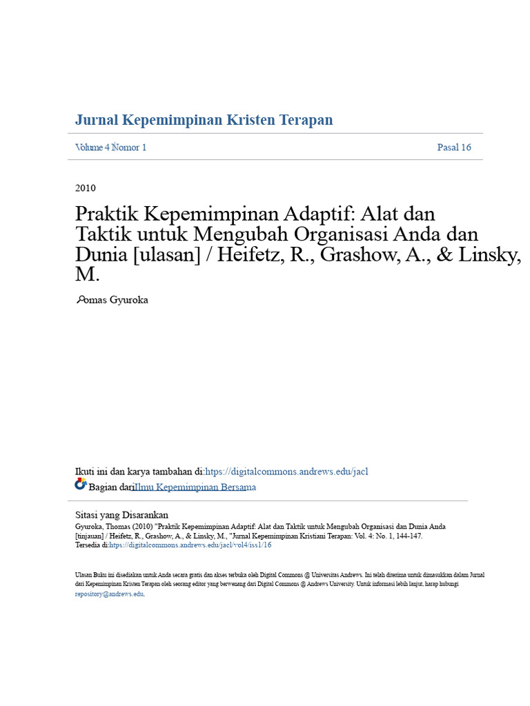 Ulasan Buku: Kepemimpinan Adaptif | PDF