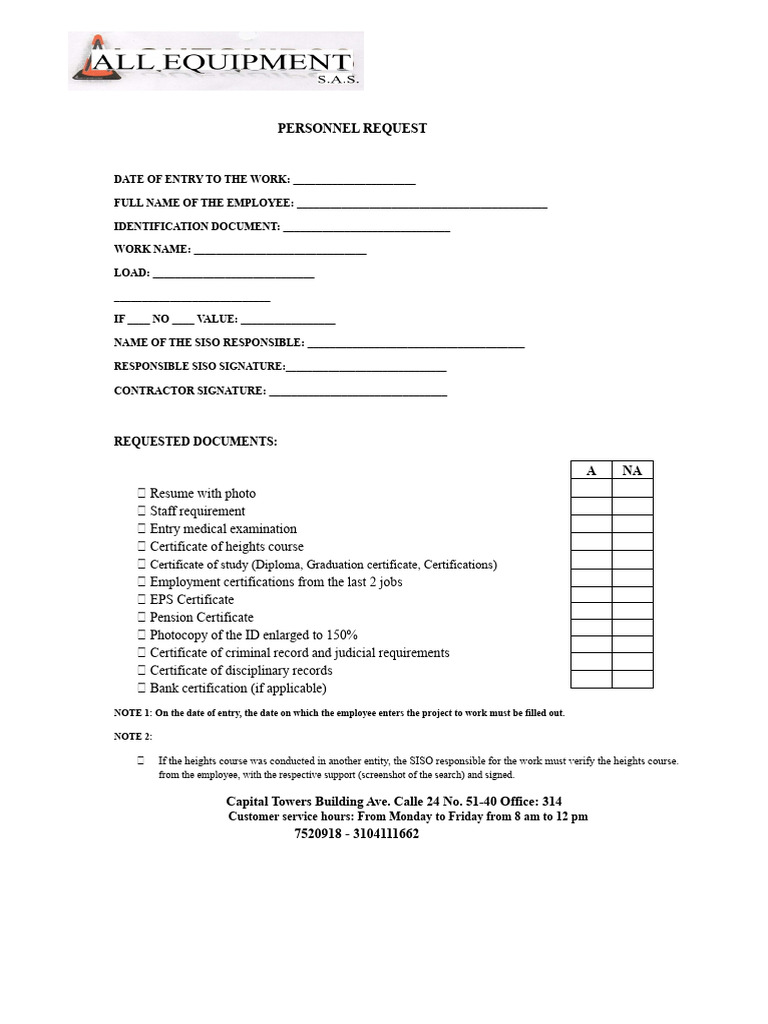 Personnel Request Form Template | PDF