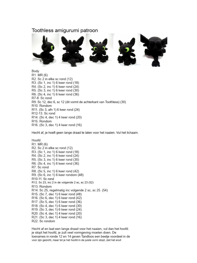 Toothless Amigurumi Patroon | PDF