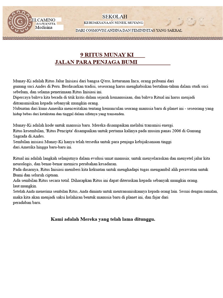 9 Ritus Munay-Ki: Inisiasi Q'ero untuk Bumi | PDF
