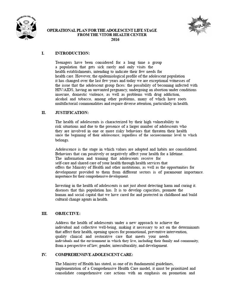Adolescent Health Operational Plan 2016 | PDF | Adolescence | Violence