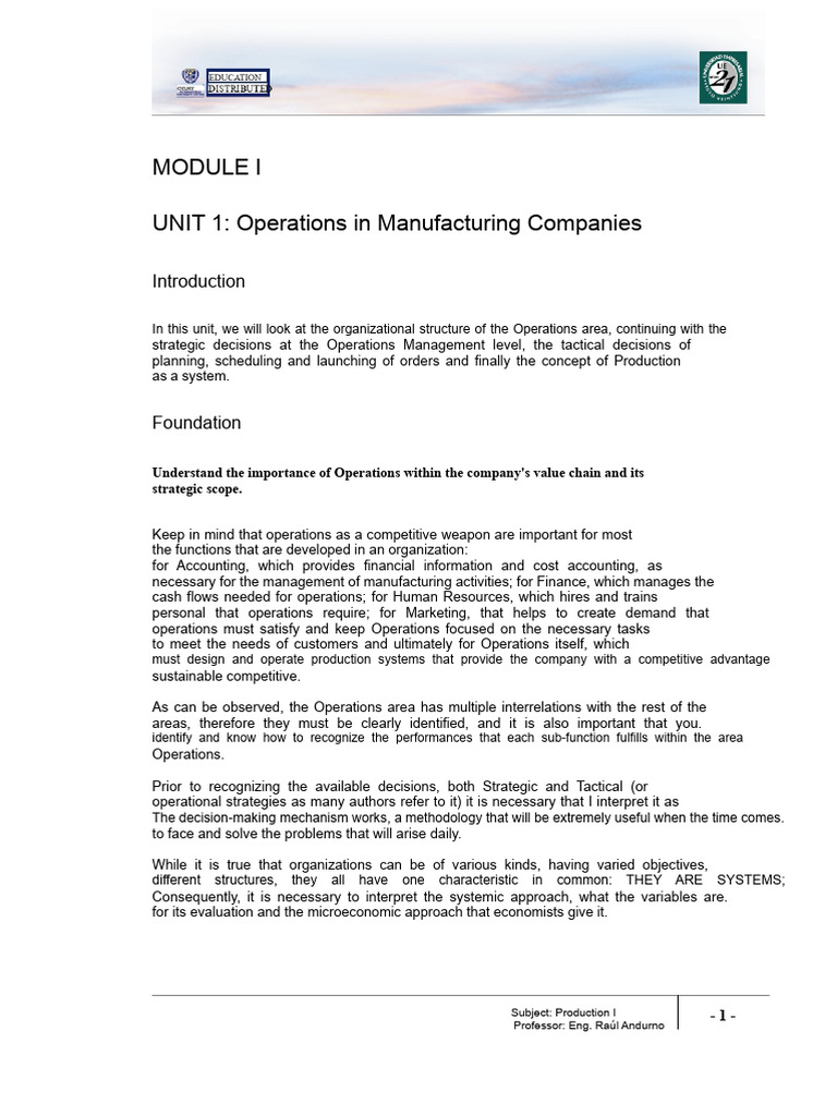 Operations Management in Manufacturing | PDF | Organizational Structure ...