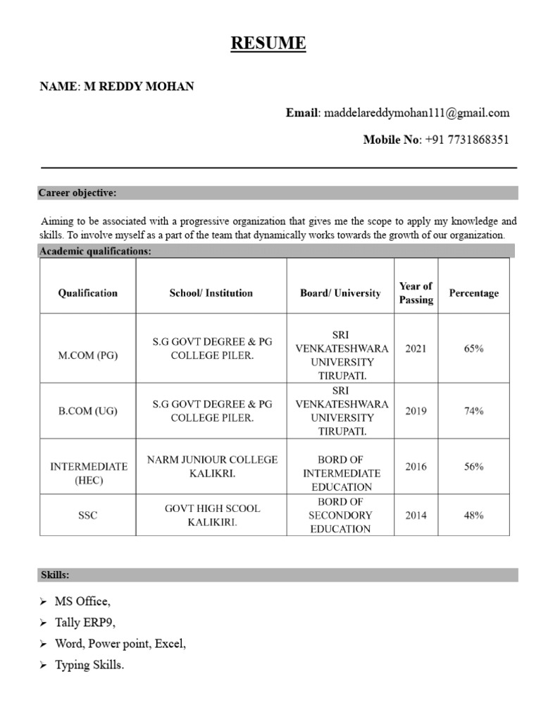 Resume of M Reddy Mohan | PDF