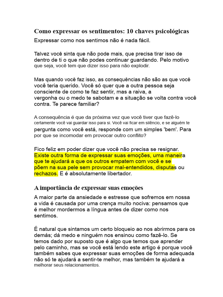 Como Expressar Os Sentimentos | PDF | Emoções | Sentimento