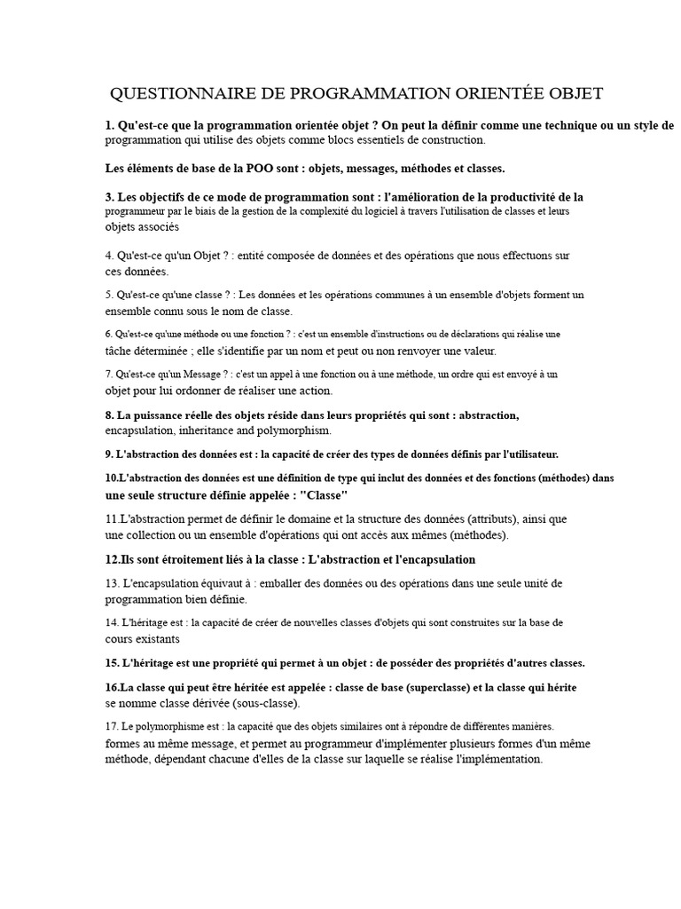 Introduction à la Programmation Orientée Objet | PDF | Programmation ...