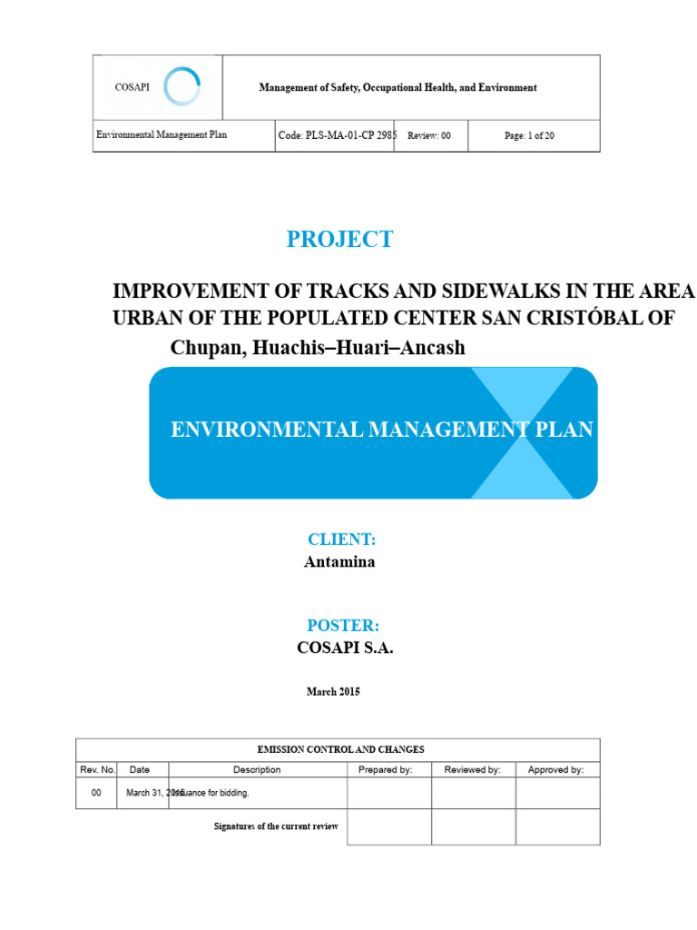 Environmental Management Plan for San Cristóbal | PDF | Occupational ...