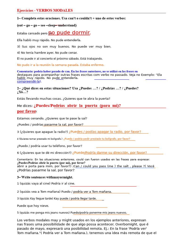 Ejercicios de Verbos Modales en Inglés | PDF