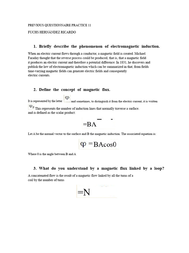 Previous Questionnaire Practice 11 | PDF | Electromagnetic Induction ...