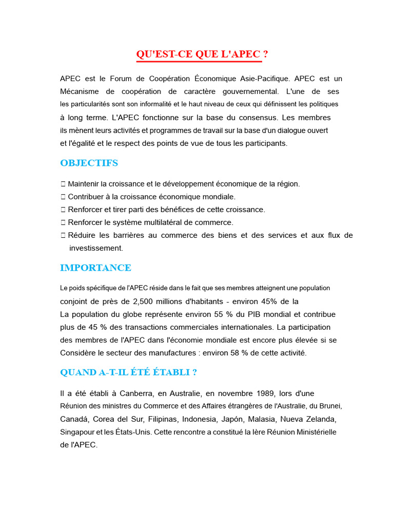 Comprendre l'APEC et ses enjeux | PDF | Libre-échange | Coopération ...