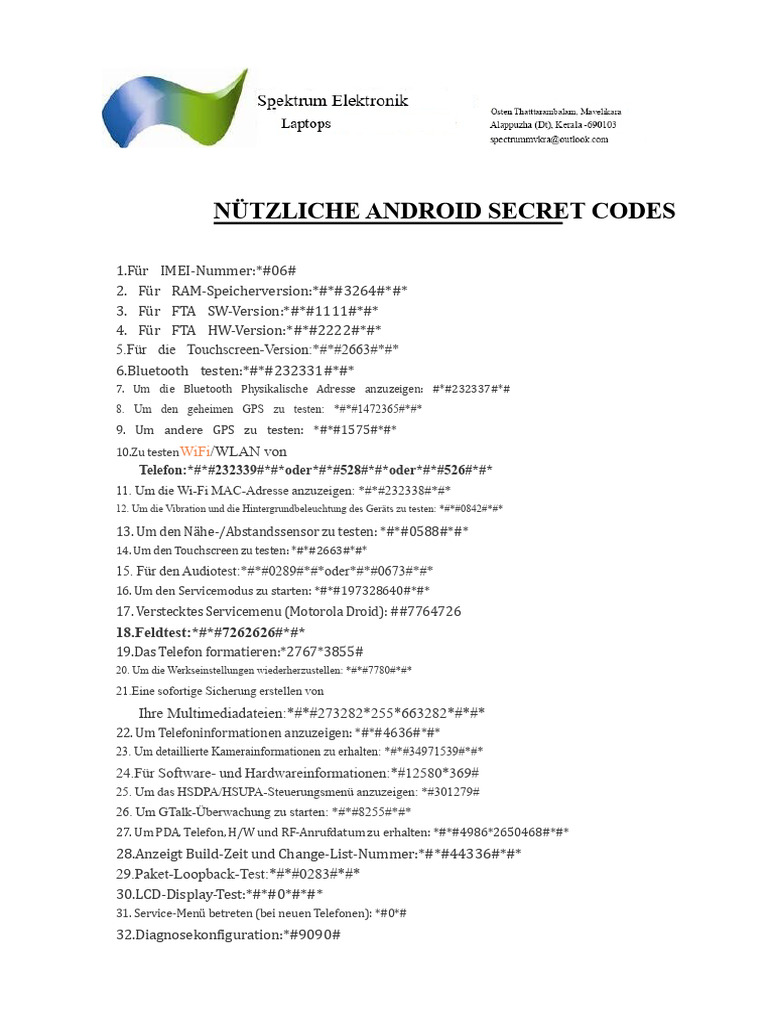Android Geheimcodes PDF | PDF