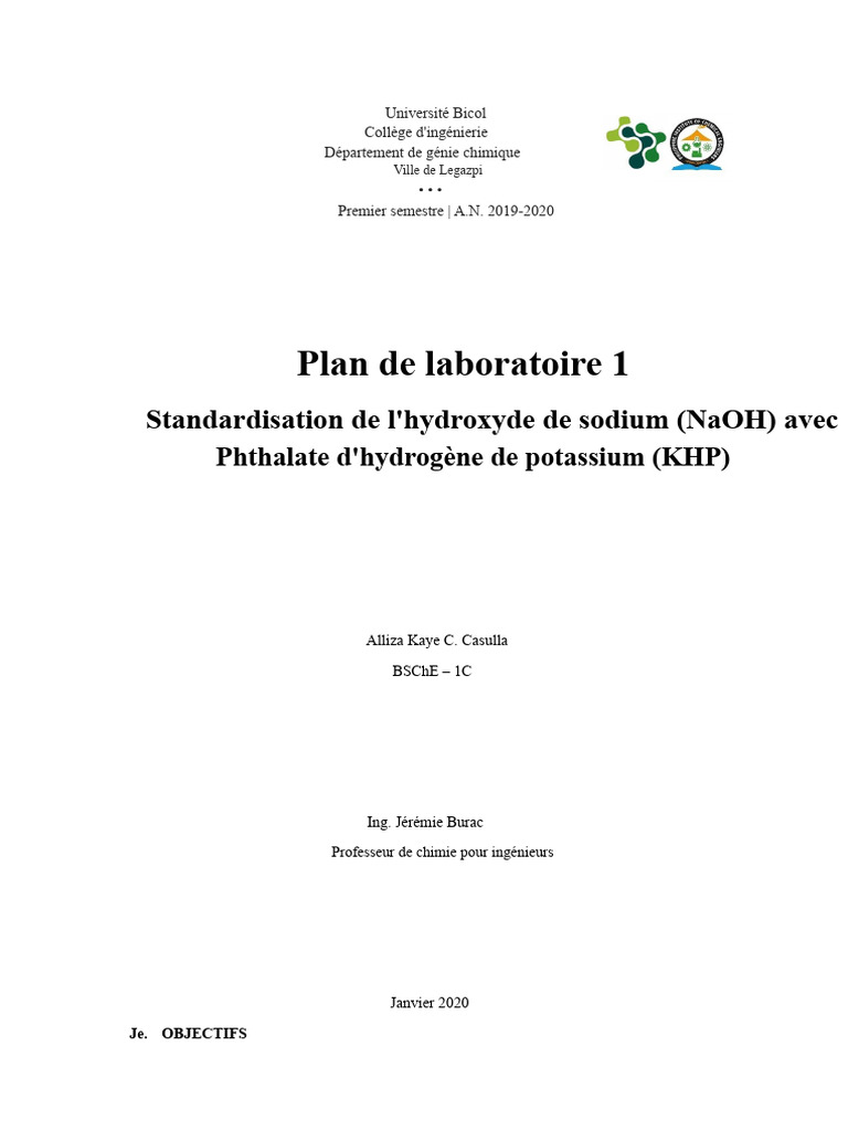 Standardisation de NaOH avec KHP | PDF | Titrage | Chimie