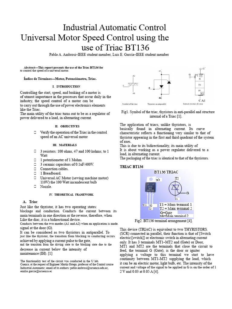Triac BT136 for Universal Motor Control | PDF | Electric Motor | Inductor
