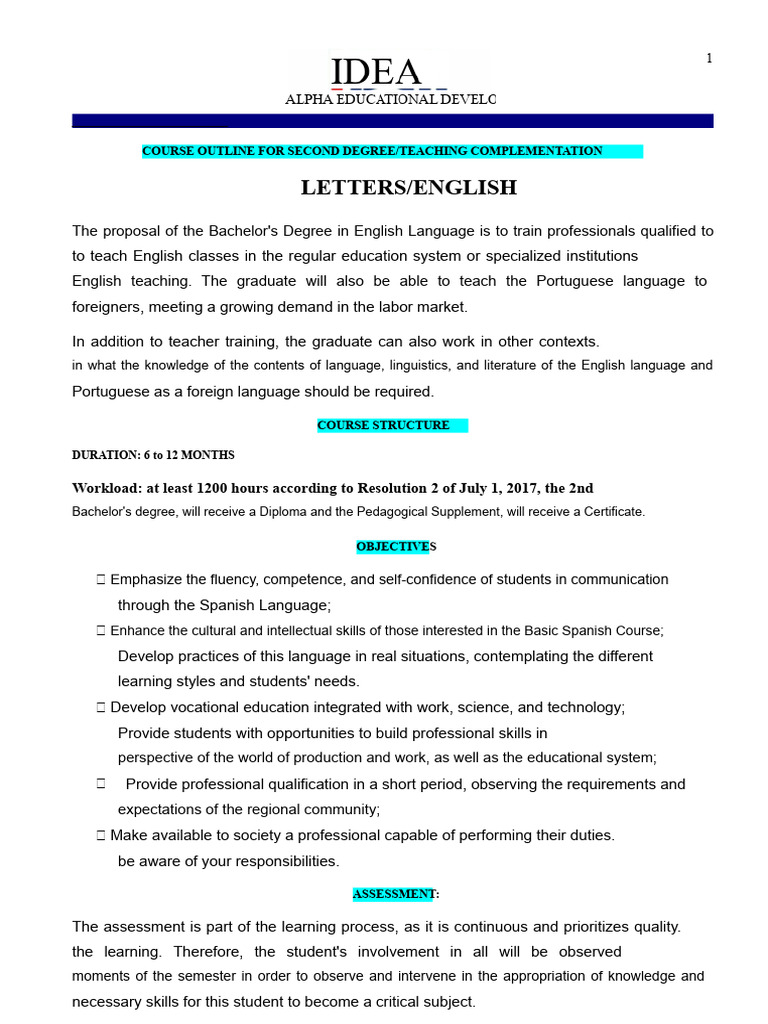 English Language Teaching Course Outline | PDF | Linguistics | English ...