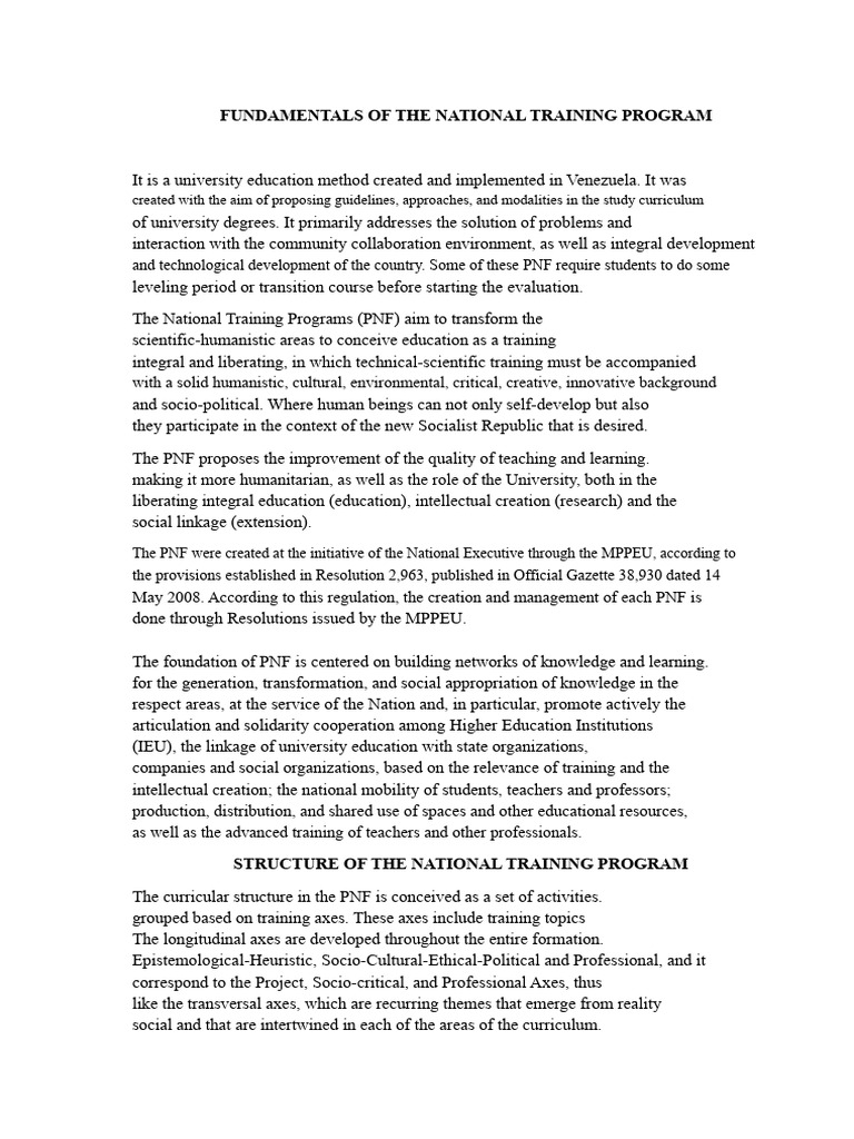 Training Program Structure | PDF | University | Curriculum