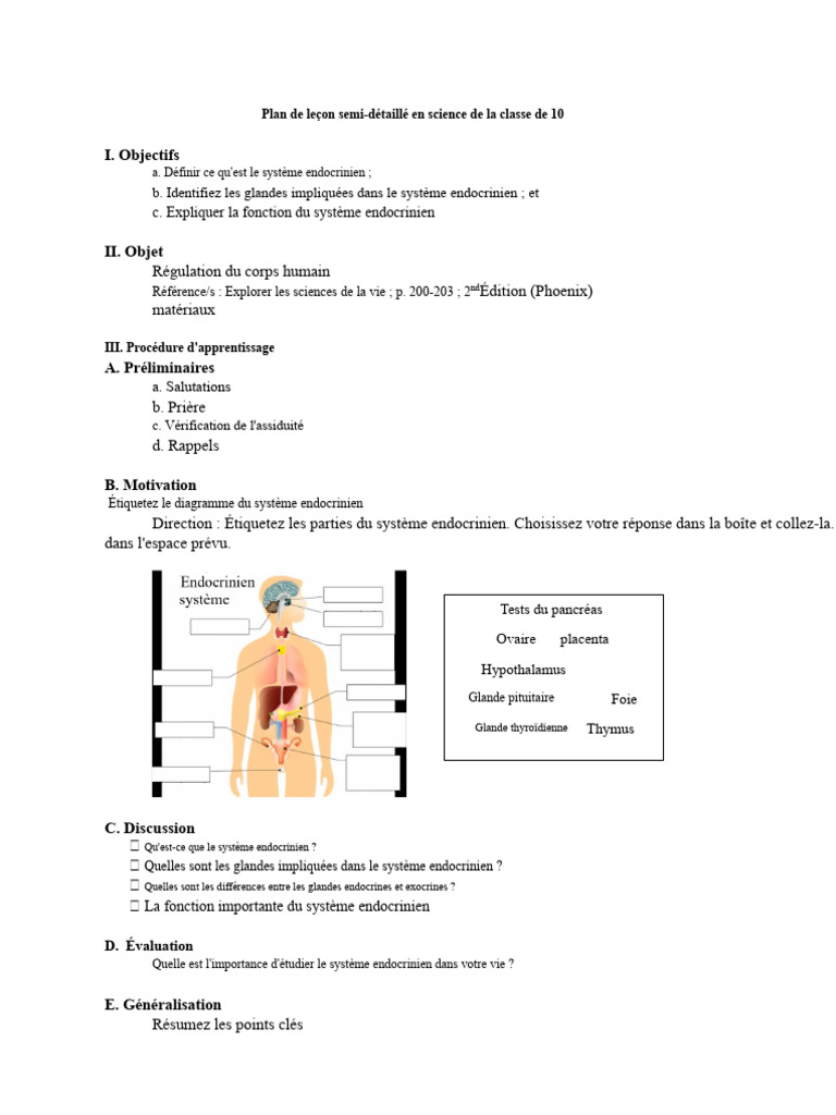 Leçon sur le système endocrinien en 10e | PDF | Hormone | Glandes