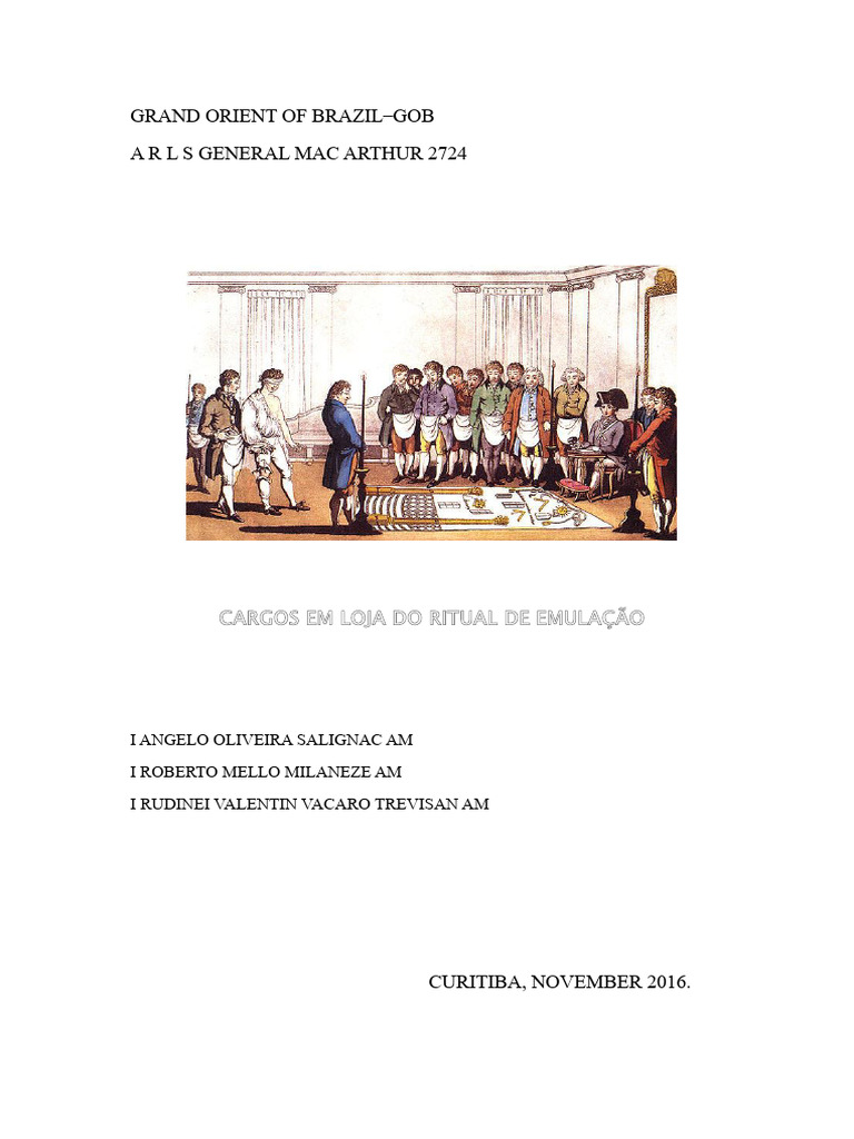 Positions in Store of The Emulation Ritual - Angelo Oliveira Salignac ...