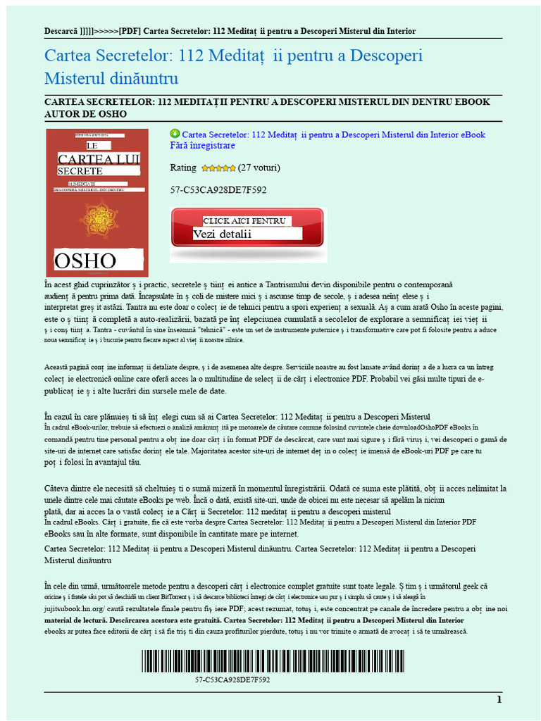 Cartea Secretelor - 112 Meditații Pentru A Descoperi Misterul Din ...