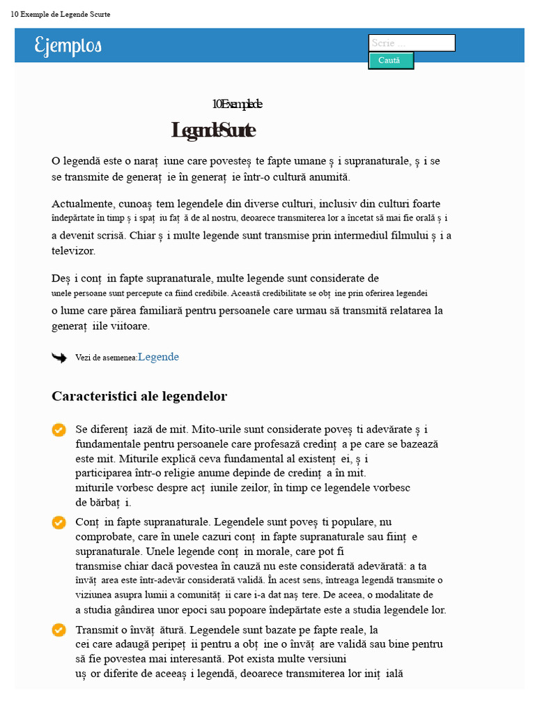 10 Exemple de Legende Scurte | PDF